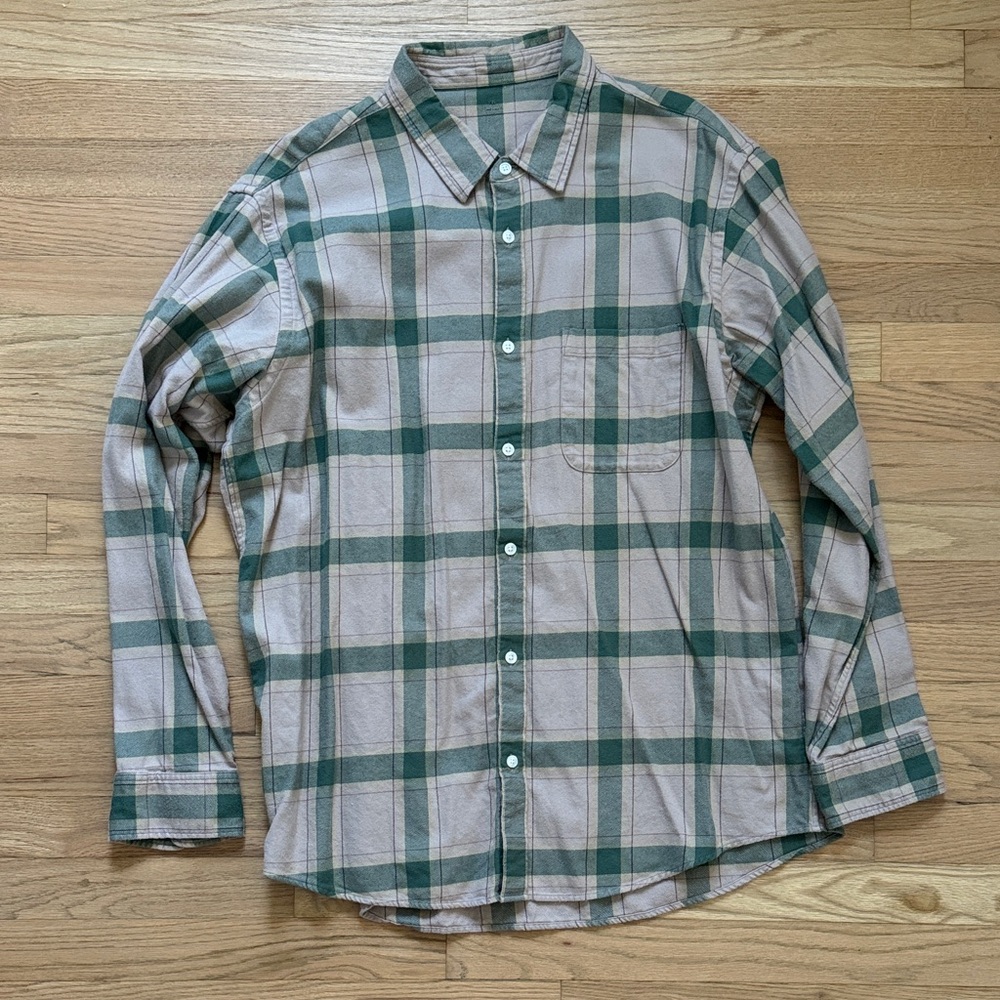 Green and Beige Plaid Men's Shirt